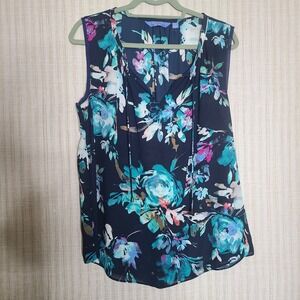 Simply Vera Vera Wang Womens Sleeveless Floral Print V Neck Tie Neck Top Size L